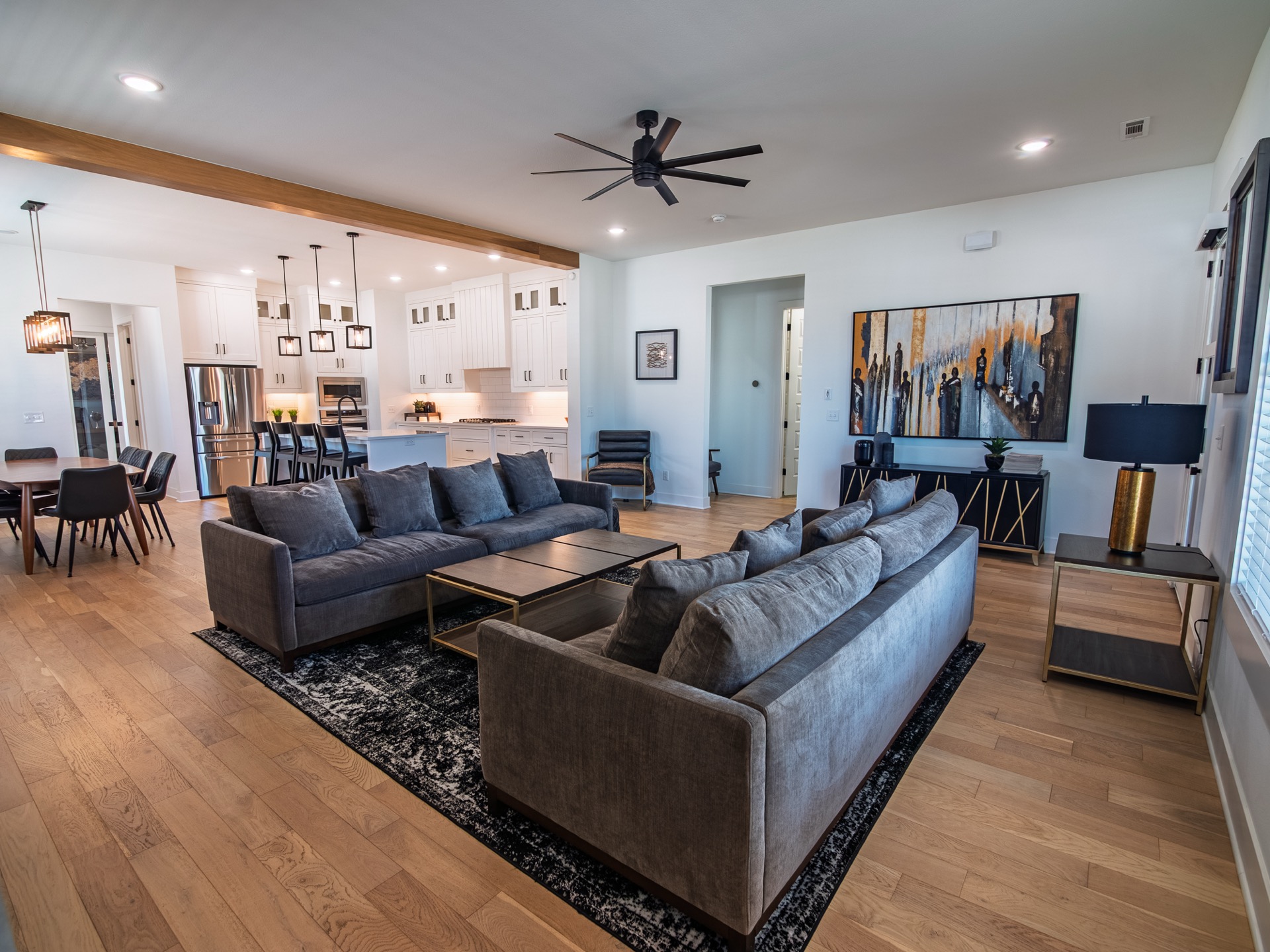 Open-concept living and kitchen area in a Garden Trail listing